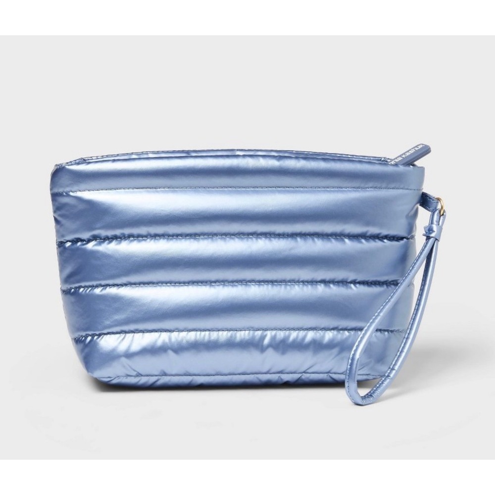 Sonia Kashuk Makeup Bag Women OS Blue Metallic Puffer Quilted Wristlet NWT